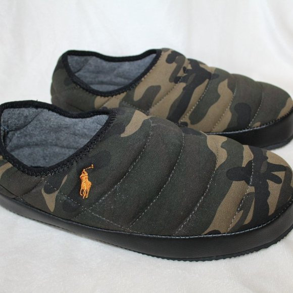 NIB POLO RALPH LAUREN MEN'S CAMOUFLAGE PUFFER‎ SLIPPERS GREEN - Picture 4 of 7